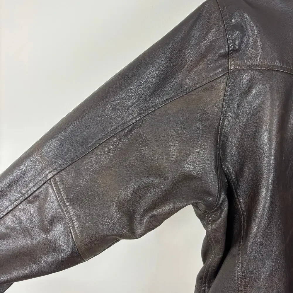 VINTAGE Brown Leather Jacket Distressed Patina size 54 (52